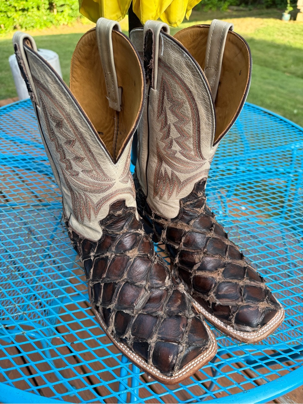 Tony Lama Brown Discontinued Antique Pecan Pirarucu Cowboy Boots
